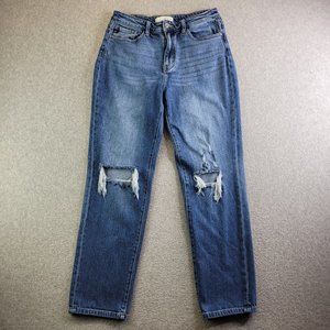 Kancan Jeans Womens 29 Blue Raven High Rise Slim Straight Distressed Whiskered